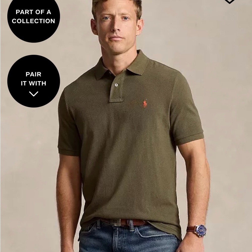 Ralph Lauren Olive Polo with Orange Pony Embroidery